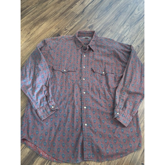 Vintage BANANA REPUBLIC Men's XL Western Snap Shirt Red Green Paisley - Picture 3 of 4